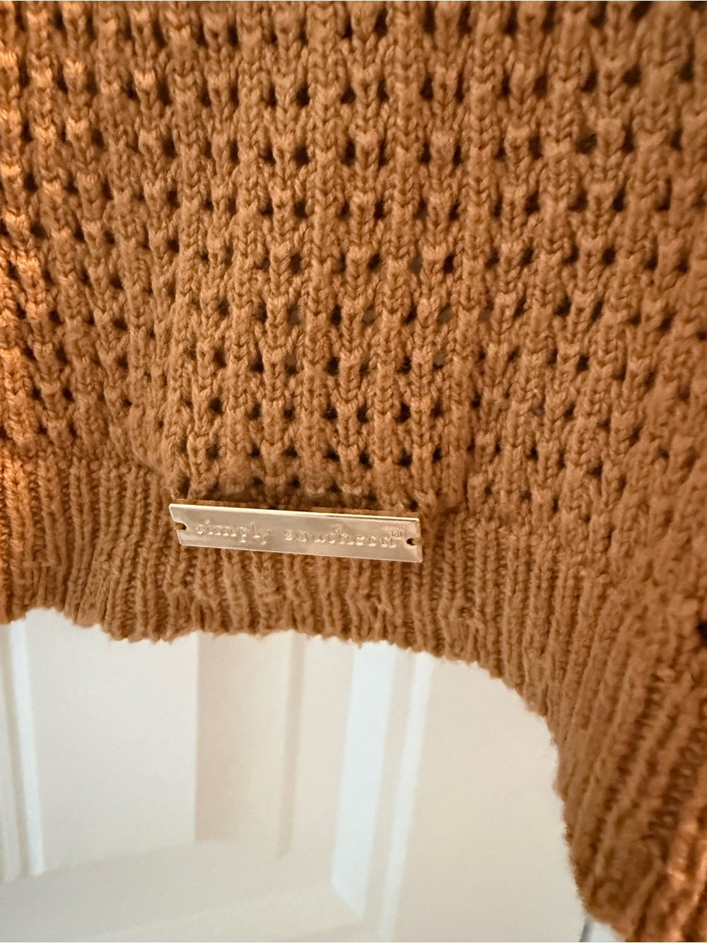 Simply Southern Camel Sleeveless Waffle-Knit Sweater Vest with White Trim - Picture 5 of 6